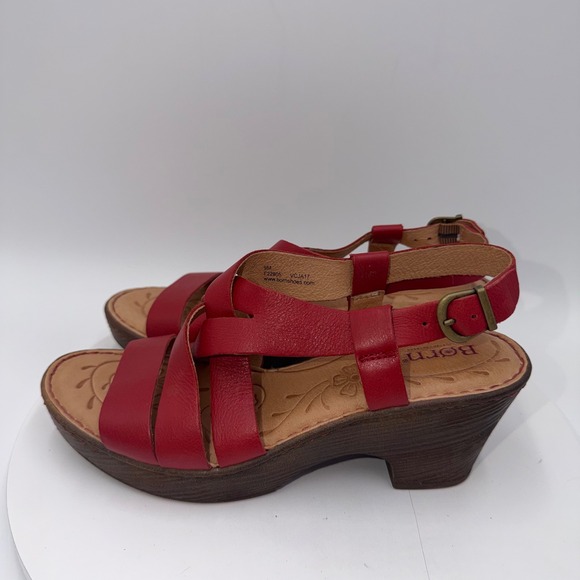 Born Shoes - Born Carmo Red Leather Strappy Wedge Sandals Womens 9M